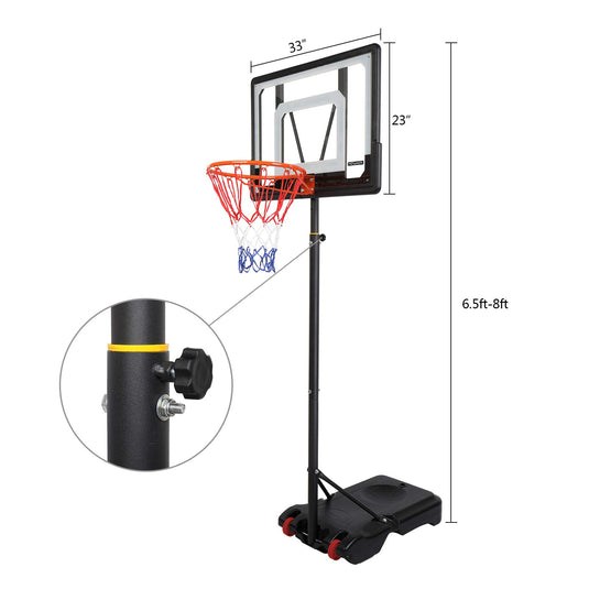 PEXMOR Portable Youth Basketball Hoop Goal System 5-7 FT Height Adjustable with Wheels