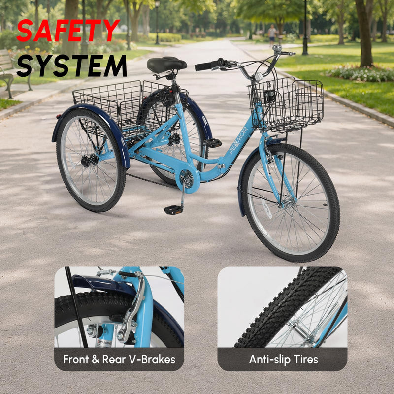 Load image into Gallery viewer, PEXMOR Folding 24" Adult Tricycle 7 Speed Adult Trike
