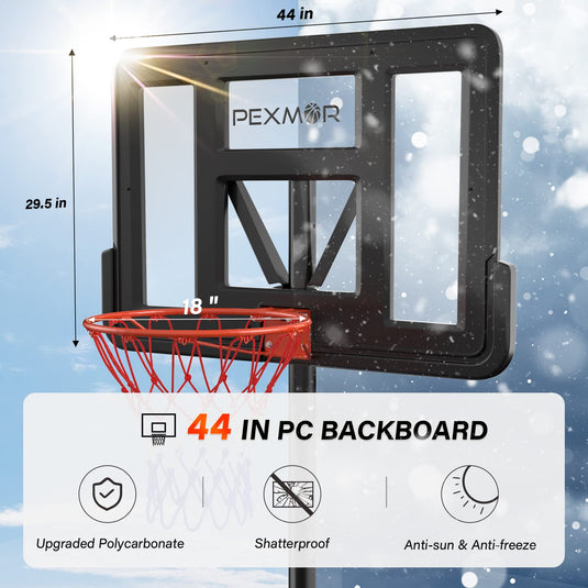 PEXMOR 44 Inch Basketball Hoop Outdoor 10 ft Adjustable