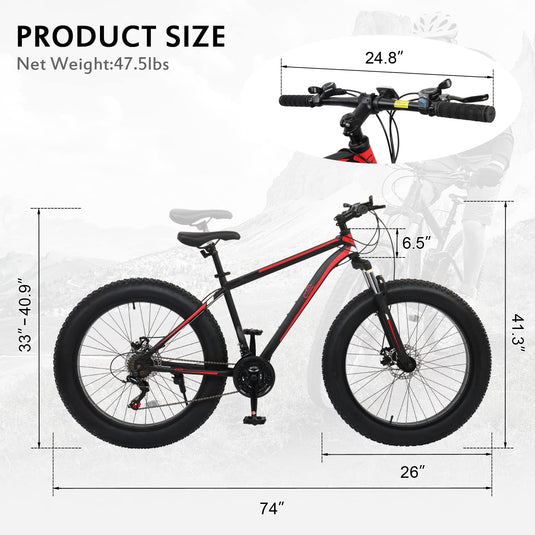 26" Mountain Bike 21-Speed Shifting System with 4" Fat All Terrain Tires