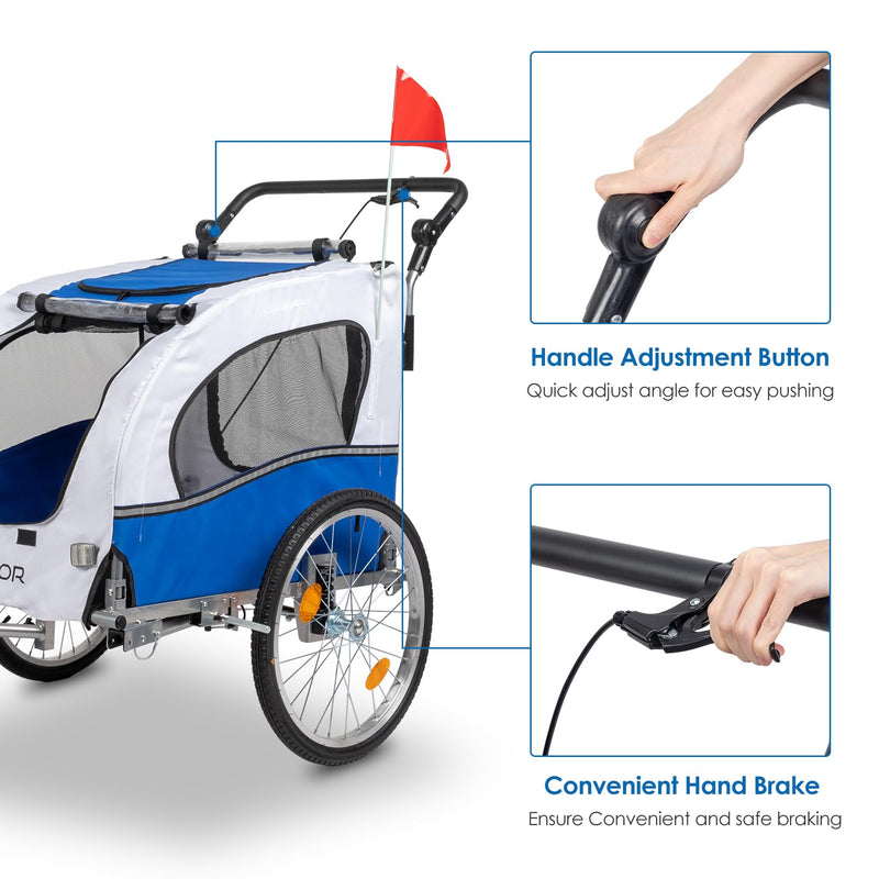 Load image into Gallery viewer, PEXMOR Pet Bike Trailer Dog Stroller Pet Cart Bike Wagon Cargo Carrier White/Blue
