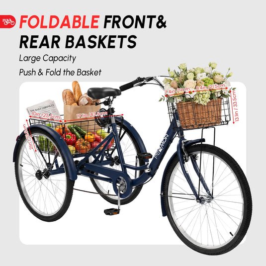 PEXMOR Folding 26" Adult Tricycle 7 Speed Adult Trike