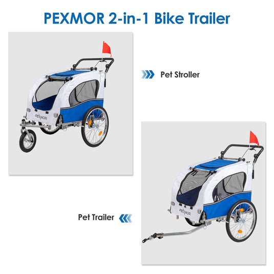 PEXMOR Pet Bike Trailer Dog Stroller Pet Cart Bike Wagon Cargo Carrier White/Blue