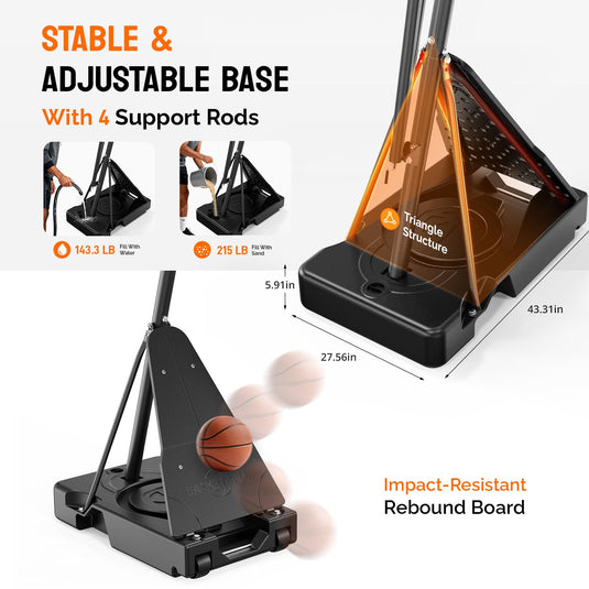 PEXMOR Adjustable 10FT Portable Basketball Hoop with Fillable Base & Wheels