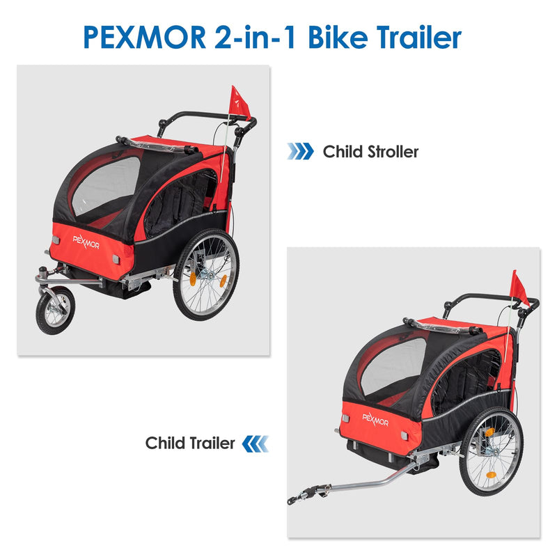 Load image into Gallery viewer, PEXMOR 2 Seat Kids Bike Trailer &amp; Stroller Three-Wheel Bike Trailer Red/Black
