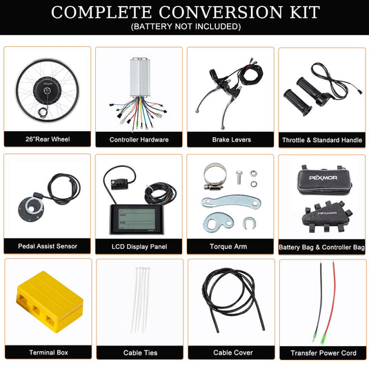 PEXMOR 26" Electric Bike Conversion Kit Wheel Ebike Hub Motor Kit Upgrade 3 Mode Controller Wheel Kit