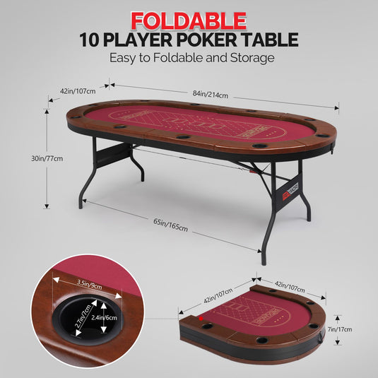 PEXMOR 10 Player Foldable Poker Table Portable Game Table