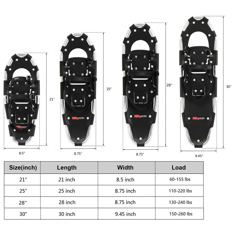 Load image into Gallery viewer, PEXMOR Lightweight Snowshoes for Women Men Youth Kids 21&quot;/25&#39;&#39;/30&quot; Aluminum Alloy Terrain Snow Shoes
