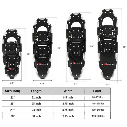 PEXMOR Lightweight Snowshoes for Women Men Youth Kids 21"/25''/30" Aluminum Alloy Terrain Snow Shoes