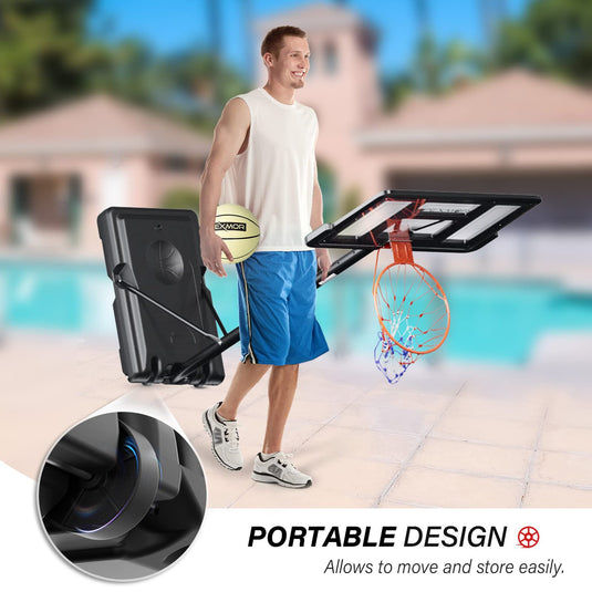 PEXMOR Poolside Basketball Hoop with Light 3.8-4.5 FT Height Adjustable Portable Basketball Goal w/Two Size 5 Glowing Balls & Pump