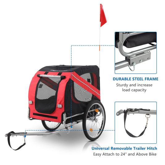 PEXMOR Pet Bike Trailer Dogs Bicycle Carrier Foldable Frame with 20 Inch Wheels