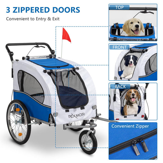 PEXMOR Pet Bike Trailer Dog Stroller Pet Cart Bike Wagon Cargo Carrier White/Blue