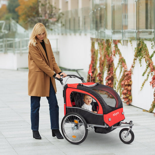 PEXMOR 2 Seat Kids Bike Trailer & Stroller Three-Wheel Bike Trailer Red/Black