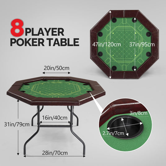 PEXMOR 8 Player Poker Table Folding Octagonal Blackjack Texas Holdem Poker Table