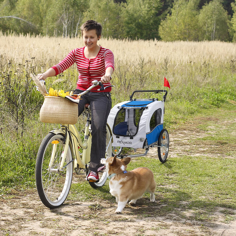 Load image into Gallery viewer, PEXMOR Pet Bike Trailer Dog Stroller Pet Cart Bike Wagon Cargo Carrier White/Blue
