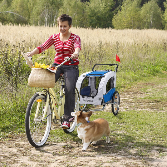 PEXMOR Pet Bike Trailer Dog Stroller Pet Cart Bike Wagon Cargo Carrier White/Blue