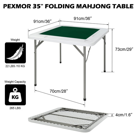 PEXMOR 35" Folding Mahjong Table 4 Player Portable Poker Domino Card Game Table