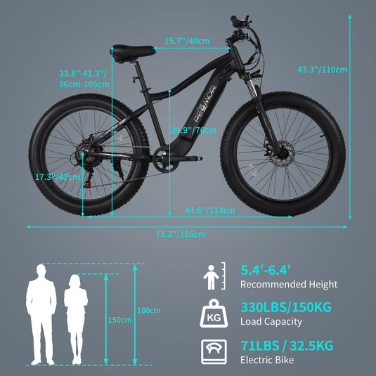 PEXMOR 26inch/27.5inch 48V Electric Bike 750W Ebike 7 Speed Electric Bicycle for Adults