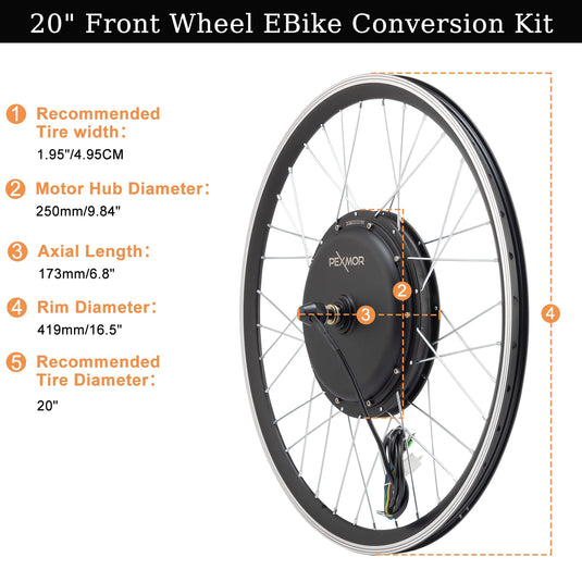 PEXMOR Electric Bike Conversion Kit 36V 750W Front Wheel Hub,20 PEXMOR Electric Bike Conversion Kit 36V 750W Front Wheel Hub,20