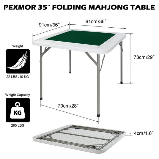 PEXMOR 35" Folding Mahjong Table 4-Player Portable Poker Domino Card Game Table