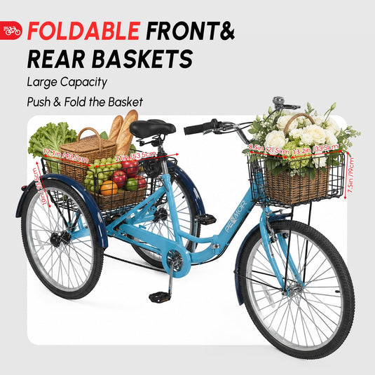 PEXMOR Folding 24" Adult Tricycle 7 Speed Adult Trike