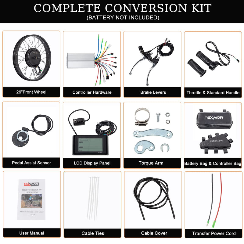 Load image into Gallery viewer, PEXMOR 26&quot; Electric Bike Conversion Kit Fat Front Wheel  Ebike Hub Motor Kit Upgrade 3 Mode Controller Wheel Kit
