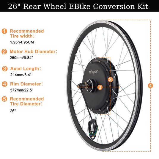 PEXMOR 26" Electric Bike Conversion Kit 1200W Ebike Hub Motor Kit Upgrade 3 Mode Controller