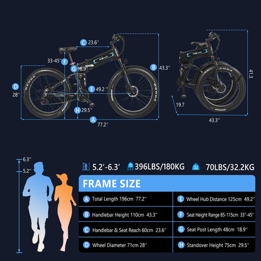 PEXMOR 26" Electric Bike 750W Electric Bicycle Folding Ebike