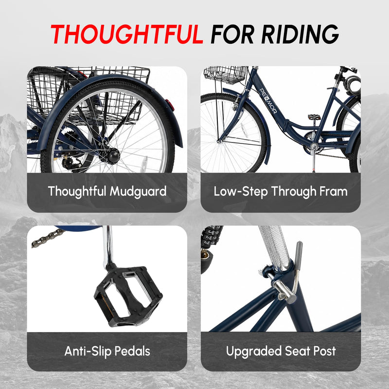 Load image into Gallery viewer, PEXMOR Folding 26" Adult Tricycle 7 Speed Adult Trike
