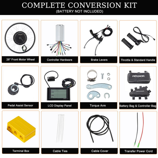 PEXMOR 26" Electric Bike Conversion Kit Wheel Ebike Hub Motor Kit Upgrade 3 Mode Controller Wheel Kit