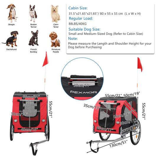 PEXMOR Pet Bike Trailer Dogs Bicycle Carrier Foldable Frame with 20 Inch Wheels