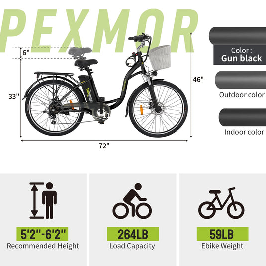 PEXMOR 26-Inch Electric Bike for Adults in Black/White