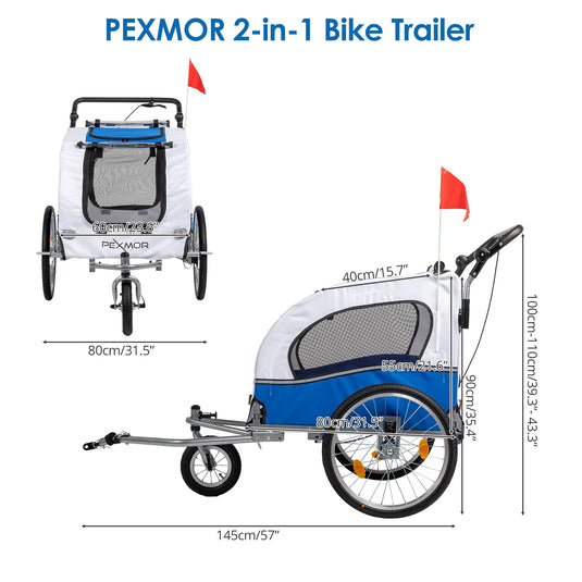 PEXMOR Pet Bike Trailer Dog Stroller Pet Cart Bike Wagon Cargo Carrier White/Blue