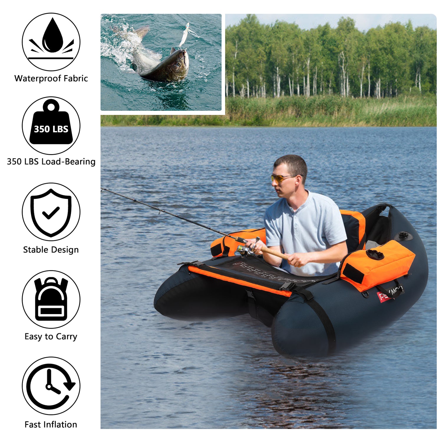 PEXMOR Inflatable Fishing Float Tube with Rod Holder and Pump 350LBS ...