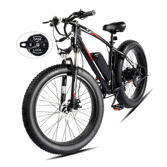 PEXMOR 26"x4" 7 Speed Fat Tire Ebike Electric Bicycle 500W 48V 13AH Removable Battery