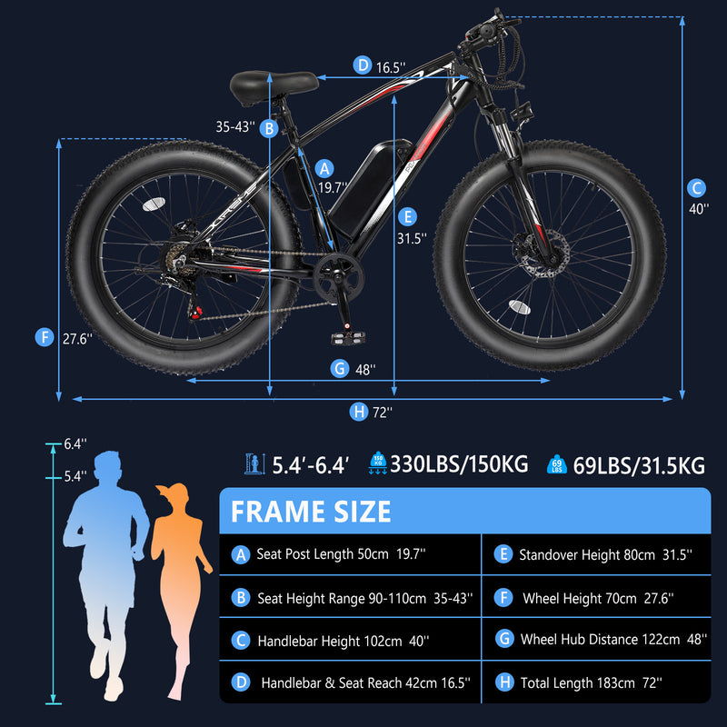 Load image into Gallery viewer, PEXMOR 26&quot;x4&quot; 7 Speed Fat Tire Ebike Electric Bicycle 500W 48V 13AH Removable Battery

