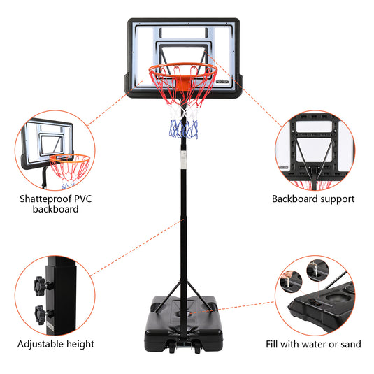 PEXMOR Portable Basketball Hoop 7-10FT Height Adjustable Goal System with Shatterproof PVC Backboard & Fillable Base