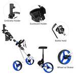 PEXMOR Portable 3 Wheel Folding Golf Push Cart Black/Blue/Green/Red