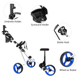 PEXMOR Portable 3 Wheel Folding Golf Push Cart Black/Blue/Green/Red
