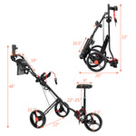 PEXMOR Portable 3 Wheel Folding Golf Push Cart Black/Blue/Green/Red