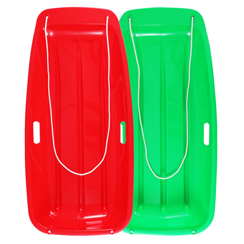 PEXMOR 35in 2 Packs Plastic Kids Snow Sled Green + Red/Blue