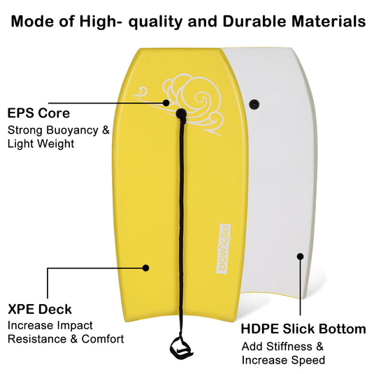 PEXMOR 41in Adjustable Lightweight Bodyboard Yellow/Blue/Pink/Green