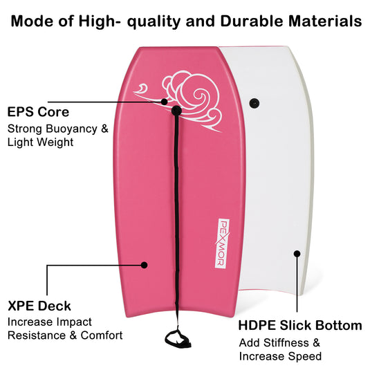 PEXMOR 41in Adjustable Lightweight Bodyboard Yellow/Blue/Pink/Green