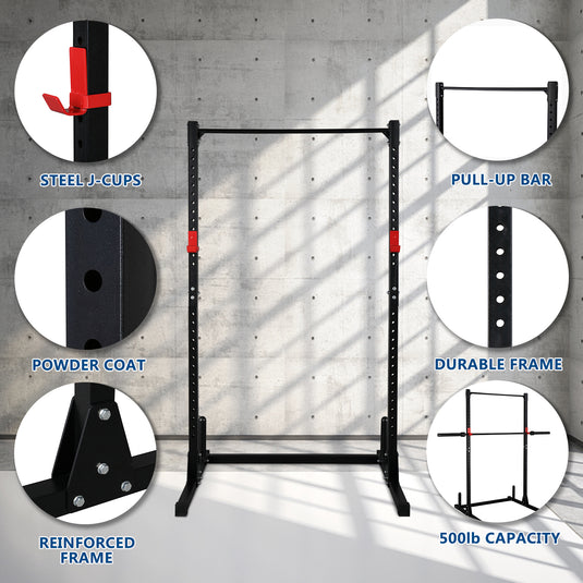 PEXMOR 500 lbs Power Cage  with Adjustable Pull Up Bar & J-Cups Black