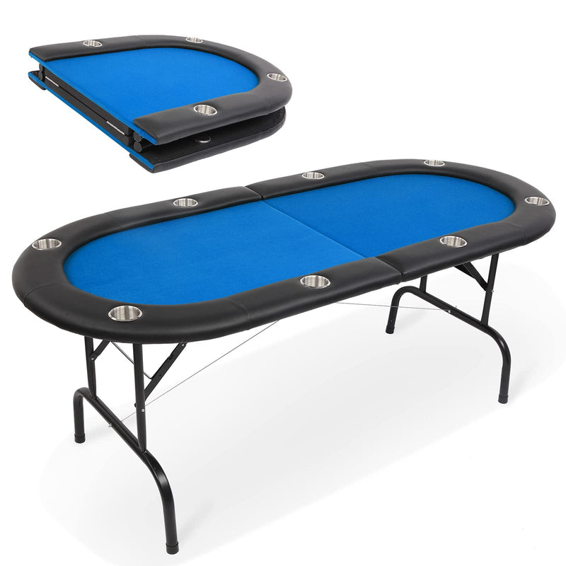 Load image into Gallery viewer, PEXMOR 8 Player Folding Play Poker Table with Stainless Steel Cup Holder Black/Blue
