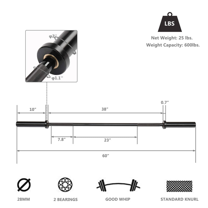 Load image into Gallery viewer, PEXMOR 5/7 Ft Barbell Olympic Bar with Rotating Sleeve Weightlifting Bar
