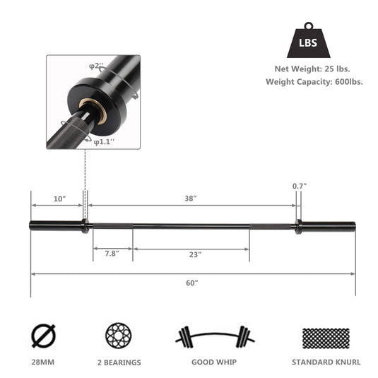 PEXMOR 5/7 Ft Barbell Olympic Bar with Rotating Sleeve Weightlifting Bar