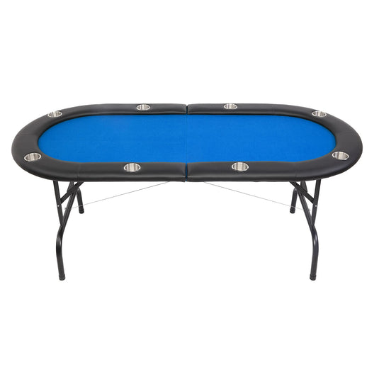 PEXMOR 8 Player Folding Play Poker Table with Stainless Steel Cup Holder Black/Blue