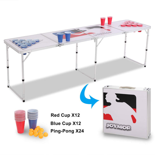 PEXMOR 8ft Portable Folding Beer Pong Table with Cup Holes White/Black