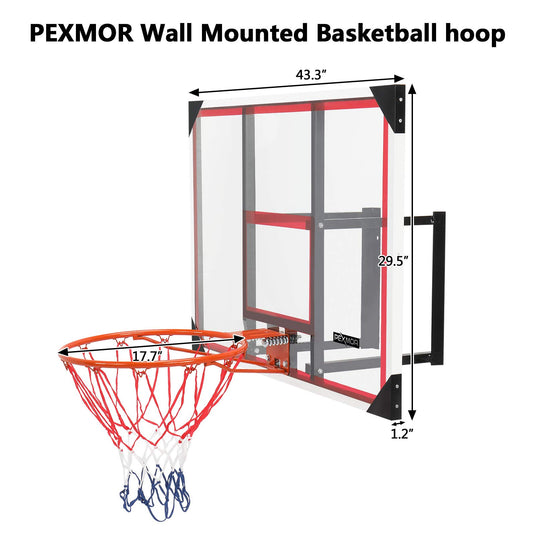 PEXMOR Wall-Mount Basketball Backboard Hoops Goals Rim Combo Kit